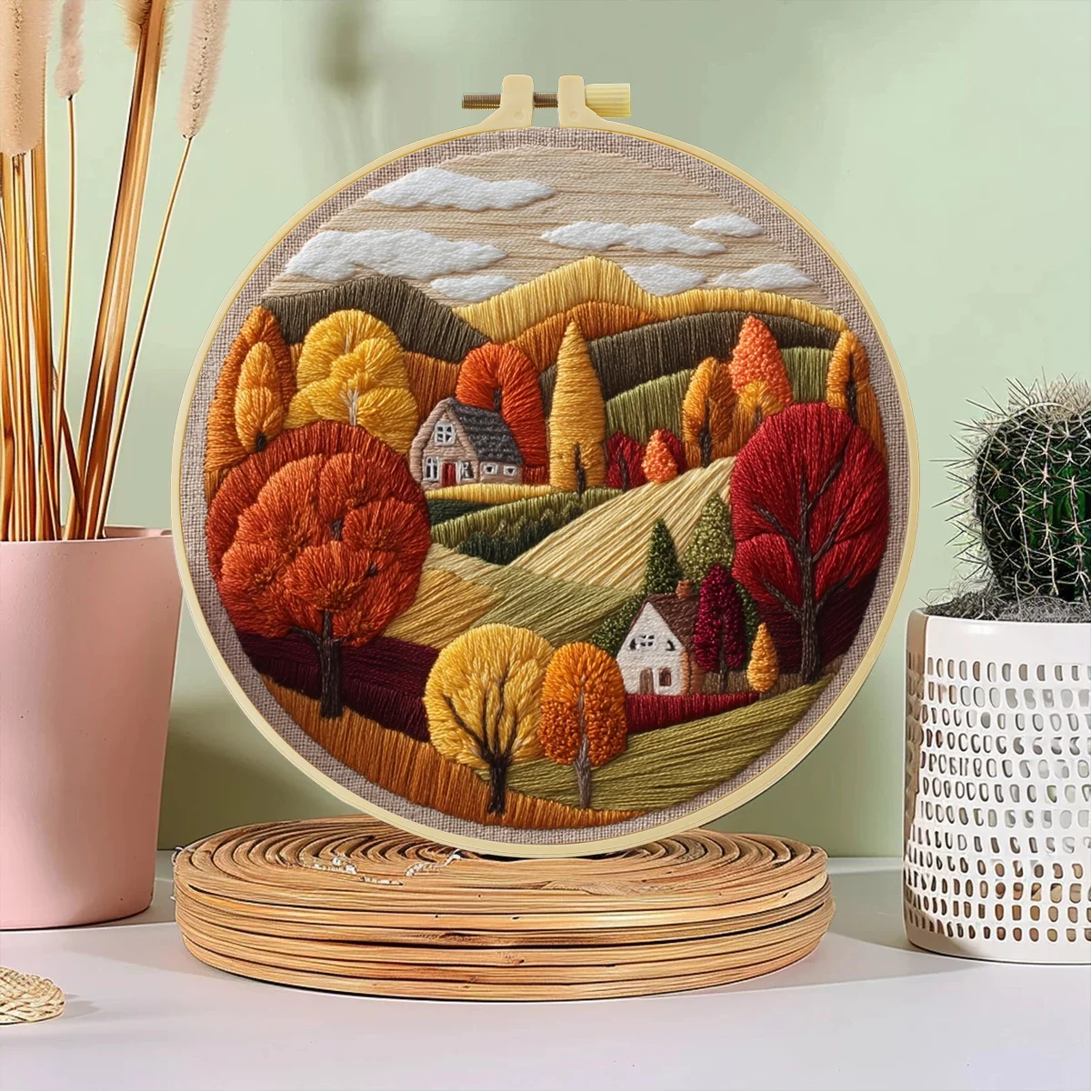 1 Stück 20X20CM/15X15CM 7,87/6,3 Zoll Schönes Berglandschafts-Taschen-Stickerei-Starter-Kit DIY-Kit Näh-Kunst-Set für Anfänger