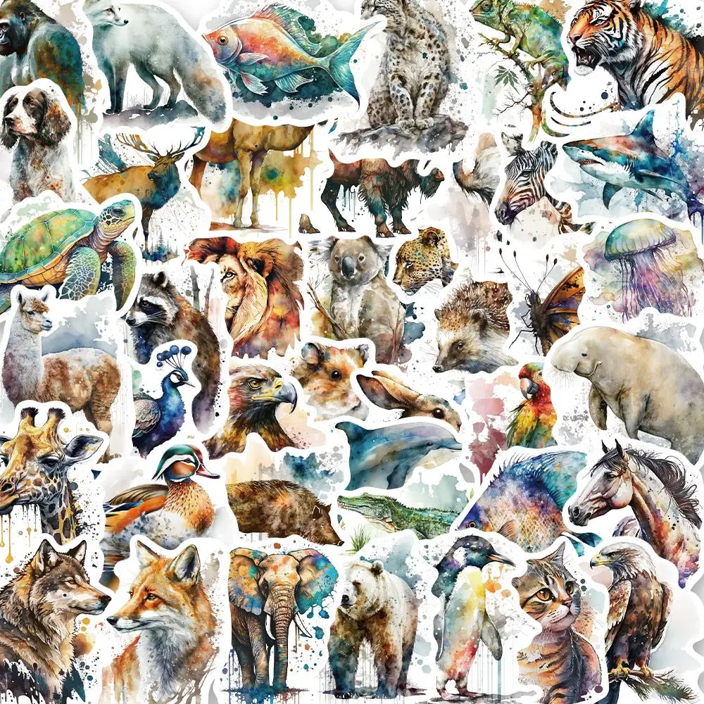 

10/50PCS Watercolor Animal Stickers For Phone Case Ipad Laptop Scrapbook Cartoon Sticker Aesthetic Scrapbooking Material Vintage