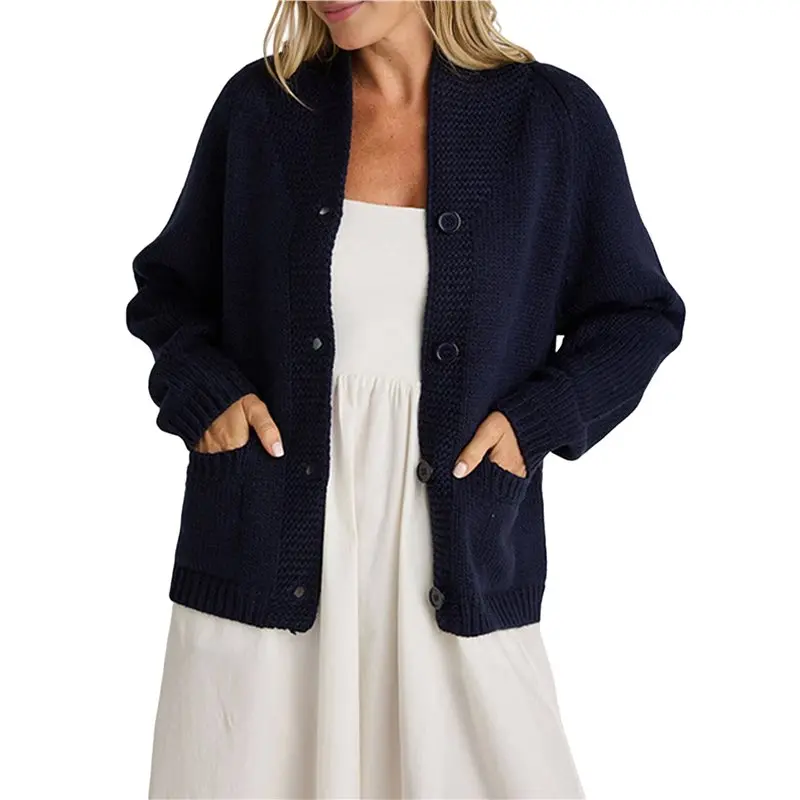 ABKS-여성용 긴 소매 가디건 스웨터 캐주얼 패션 Y2K 루즈핏 버튼 다운 니트 스웨터 코트