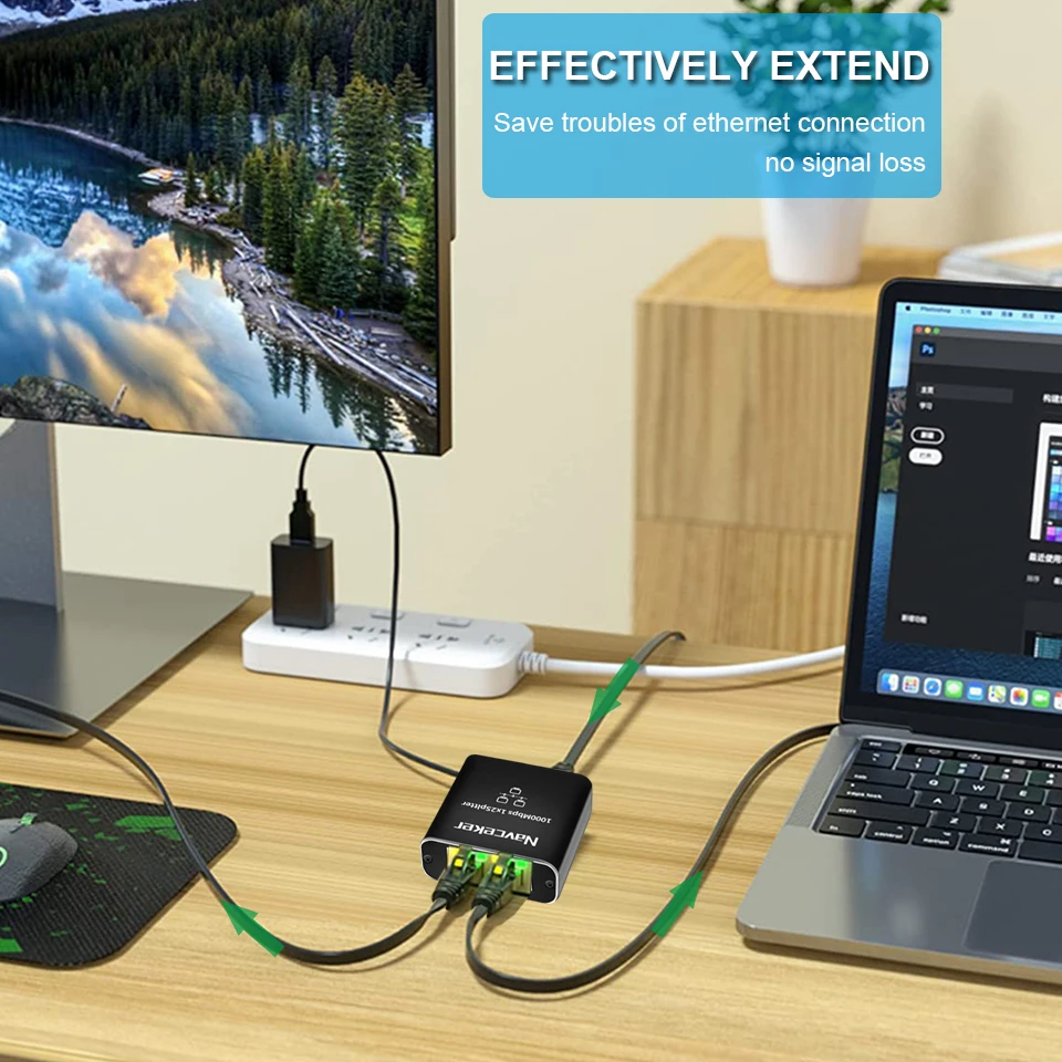 Navceker 1 Gb RJ45 분배기 커넥터 어댑터 1-2 가지 방법 Lan 이더넷 분배기 기가비트 커플러 노트북 네트워크 케이블 연결