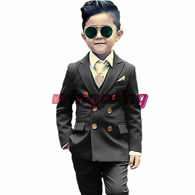Boys Suit Wedding Two Piece Jacket Pants with Gold Button boys suits