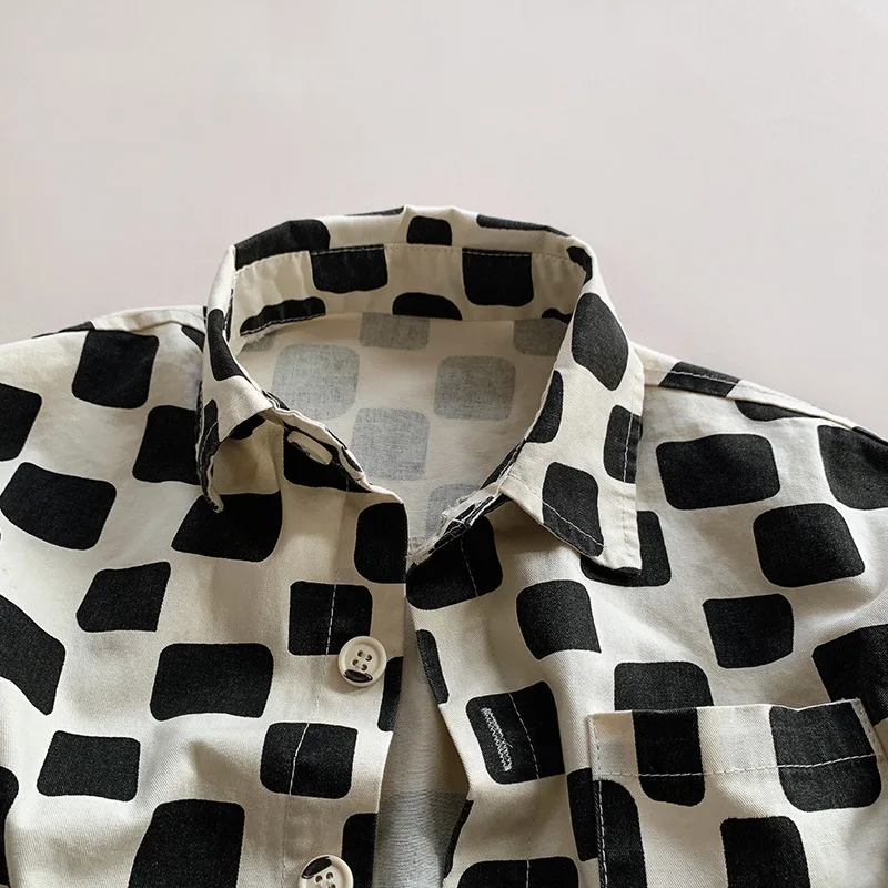 용 체크 무늬 셔츠, 긴 소매 학교 블라우스, 컬러블록 가디건, 가을