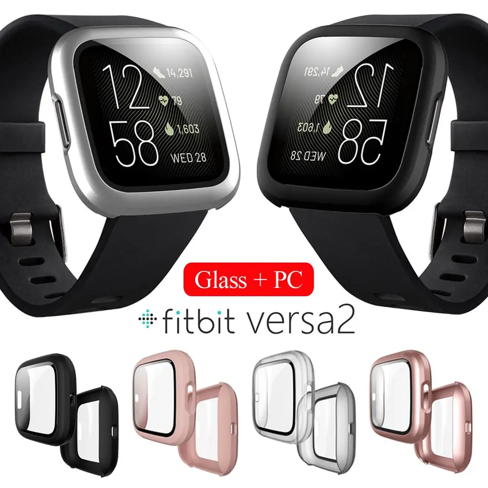

Shell Plating Hard Matte PC Case Screen Protectors With 9H Tempered Glass 360 Full Cover For Fitbit Versa 2 Band Smart Watch