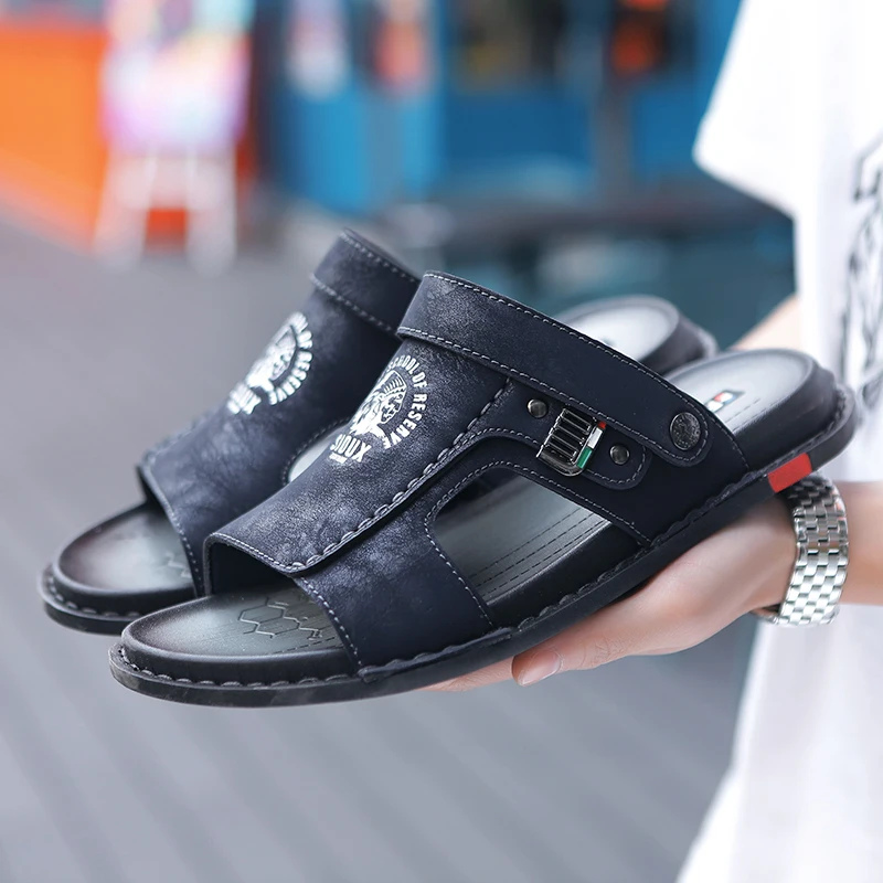 Big Size 47 Men Genuine Leather Sandals Summer Classic Comfortable Walking Footwear