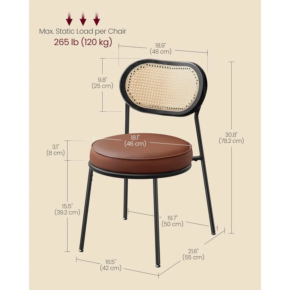 Dining Chairs, Set of 2 Dining Room Chair with Boho PE Rattan Back, Synthetic Leather Upholstered Accent Chairs 3