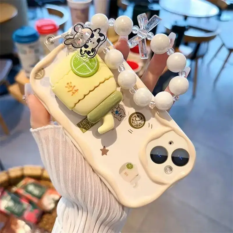 3D Pink Peach Holder Stand Bracelet Chain Case for Samsung Galaxy A34 A55 S24 Ultra S22 S23 Plus  A13 A54 A53 Cover Soft Capa_voghion.com