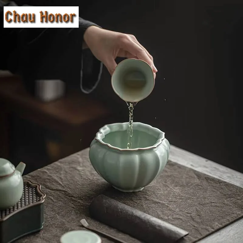 500ml Azure Ru Kiln Jianshui Ceramic Wash Tea Bowl Handmade Home Kung Fu Tea Set Tea Residue Bucket Tea Ceremony Accessories