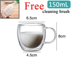 80ML Double Wall Glass Cup Set - Transparent Handmade Heat Resistant Mugs for Tea, Wine, Espresso, Coffee, and Milk (With handle 150ml)