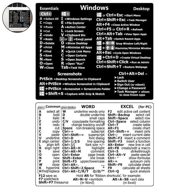 Windows PC Reference Hotkey Keyboard Shortcut Sticker Adhesive For Apple MacPhotoshop Desktop For Windows Or Word Excel Stickers 3