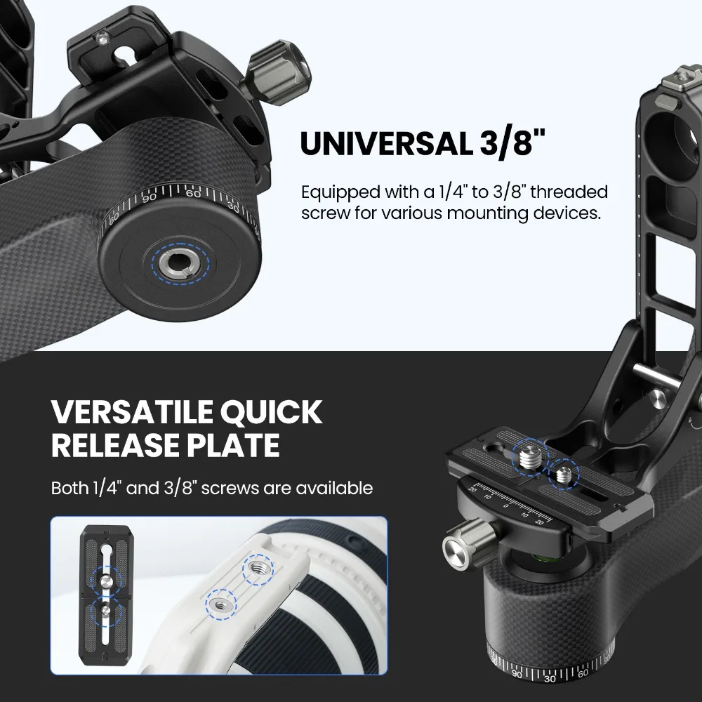 PH8 Professional Gimbal Tripod Head Carbon Fiber Heavy Duty Arca Swiss Q.R Plate