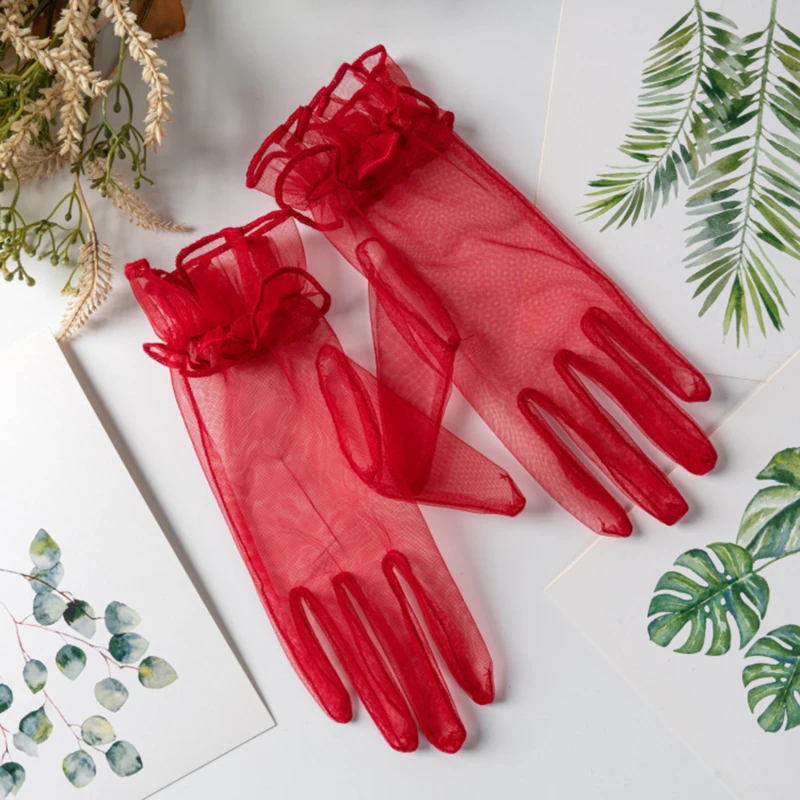 Lace Full Finger Gloves 1 Pairs Women Fashion Tulle Gloves