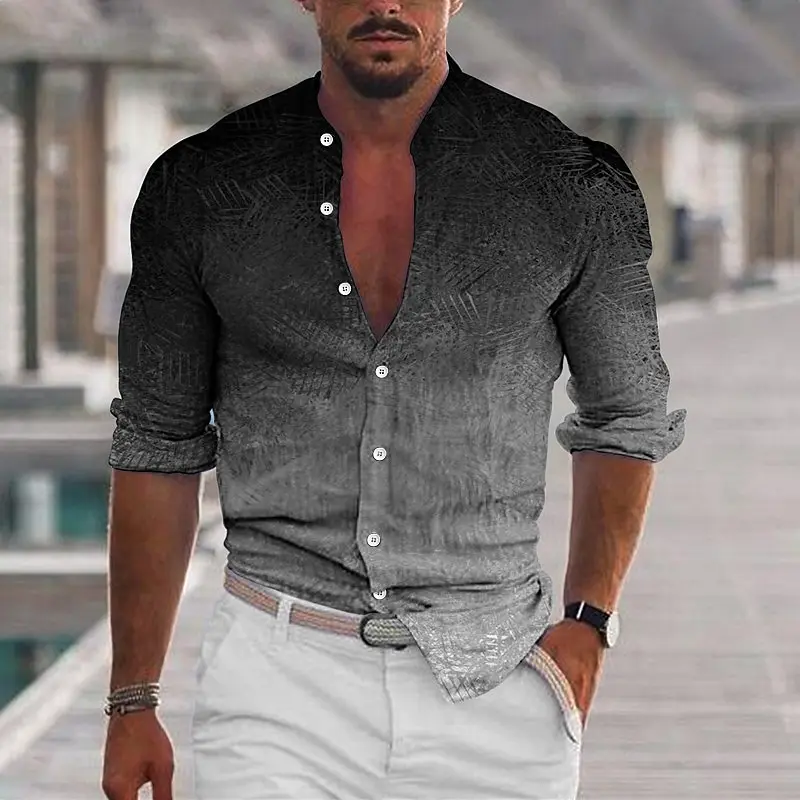 

2023 New Cotton Hemp Hot Sell Men's Long-sleeved Spring And Autumn Casual Stand-up Collar Beach Style Men's Shirt