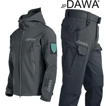 Jp Dawa winter fishing suit men's outdoor new shark skin military uniform warm wool soft shell windproof waterproof jacket