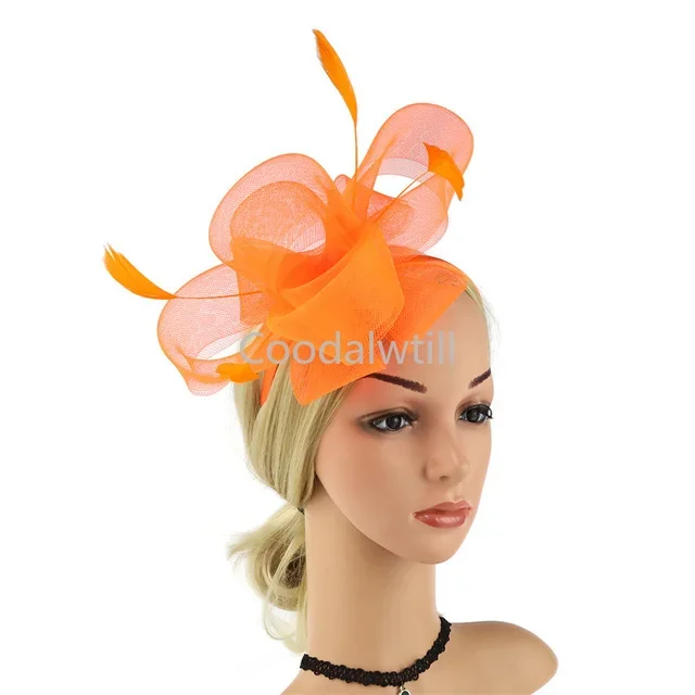 

Bridal Mariaged Fascinator Bow Hat With Headband Hair Clips Feather Top Hat Wedding Cocktail Tea Party Church Headpiece Women