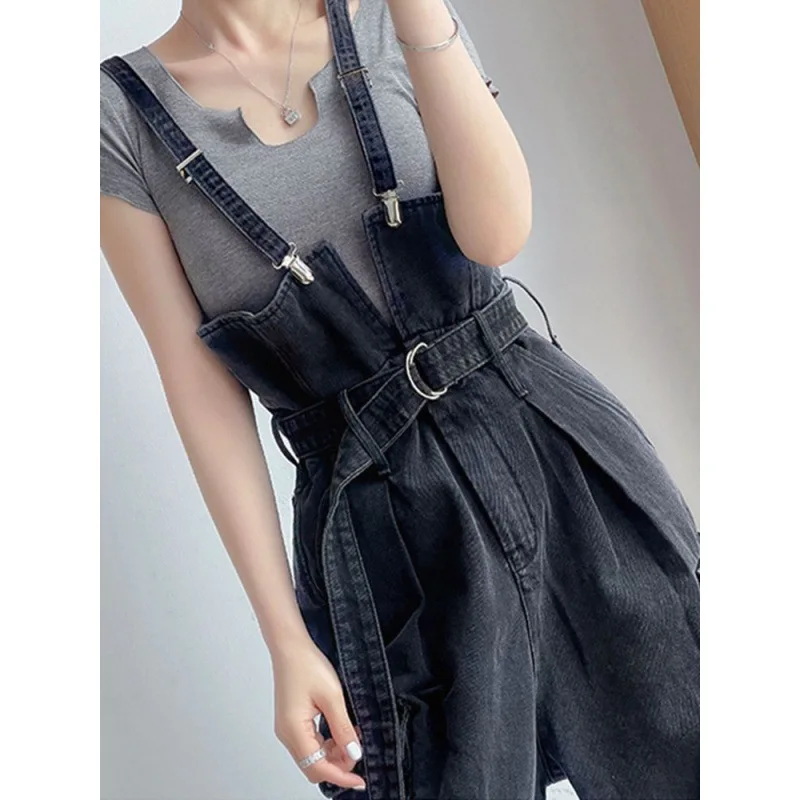 Denim Jumpsuits Women High Waisted Cargo Trousers American Streetwear Teens Hipsters Pure Big Pockets Vintage Jean Wholesale
