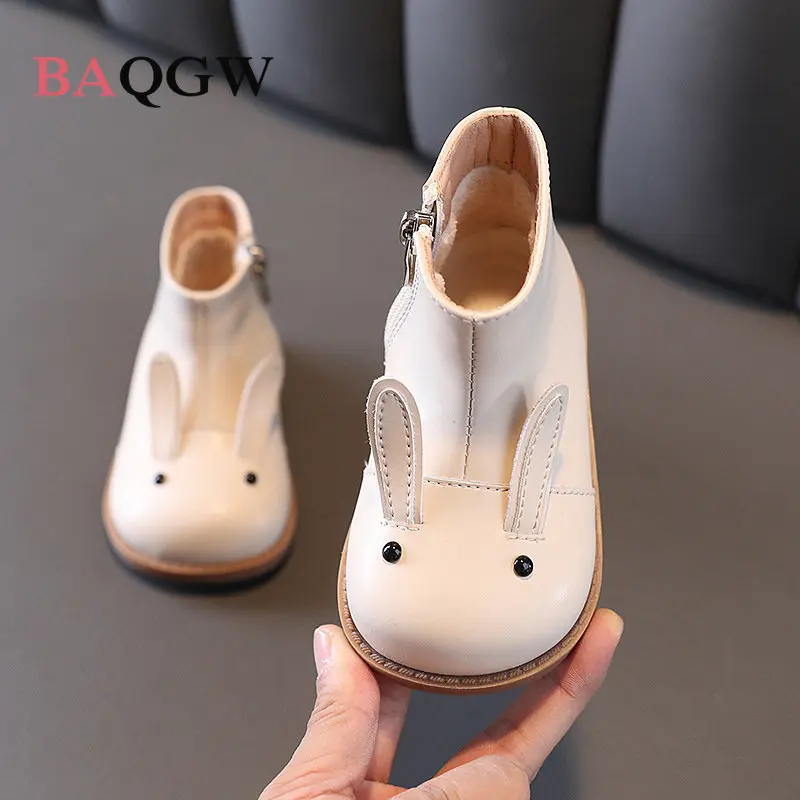 Cartoon Rabbit Children Boots Genuine Leather Cute Kids Shoes Winter Warm Plush Girls Sneakers Boy\'s Casual Flats Boots