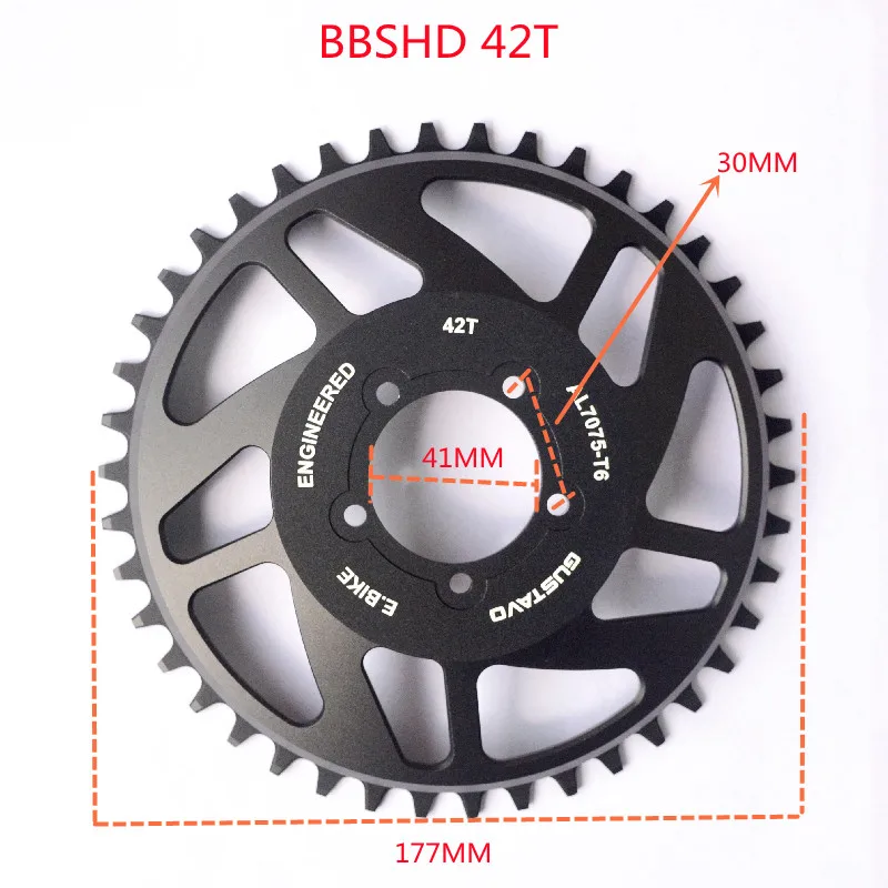Corona Per Bici Elettrica StarRing 42T, In Lega Alluminio, Compatibile Con Motori Bafang BBSHD, Per Trasmissione Ottagonale
