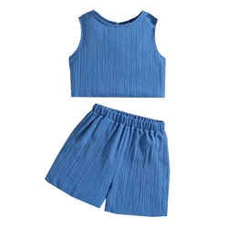 Trendy Denim Blue Kids Summer Tank & Shorts Outfit - 12Y (EH02015BB Blue)