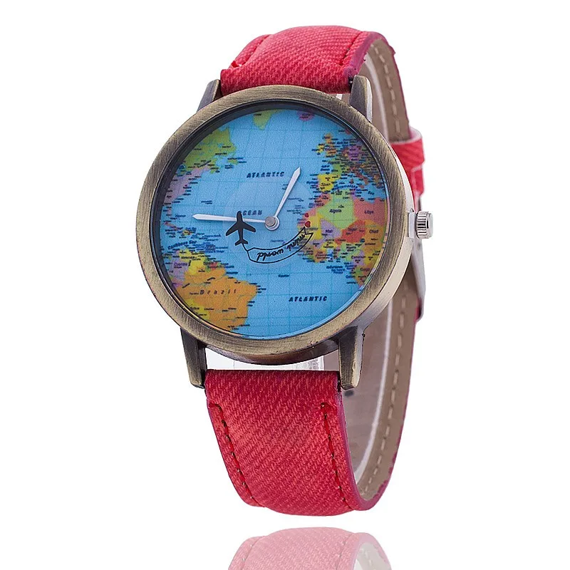 Hot Sale Mini World Fashion Quartz Watch Men Unisex Map Airplane Travel Around The World Women Leather Dress Wrist Watches