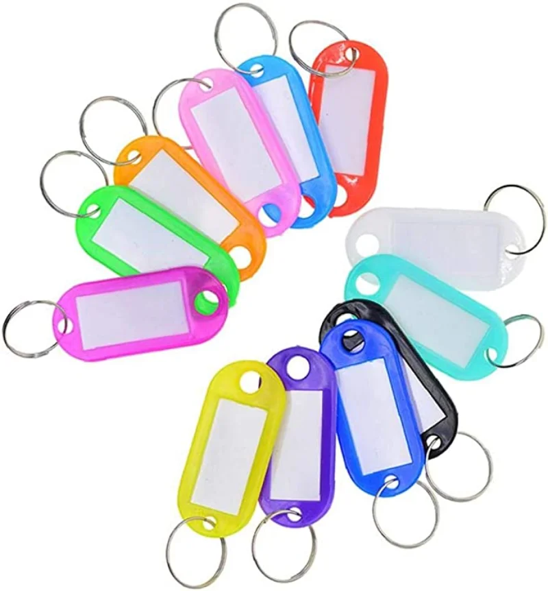 50/10Pcs Plastic Keychain Key Tags Id Label Name Tags With Split Ring For Baggage Key Chains Key Rings