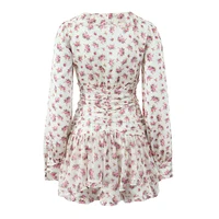 Mini robe à volants à imprimé floral Boho pour femmes, bouton avant, manches longues, col en V, robes de printemps, robe de vacances, courte, éducative, 2025 4