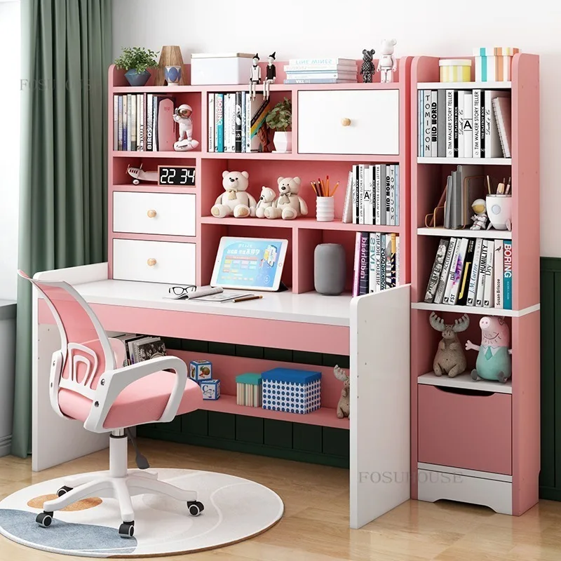 Children's Tables with Bookshelf Simple Household Lifting Desk Primary School Student Bedroom Writing Study Table and Chair Set