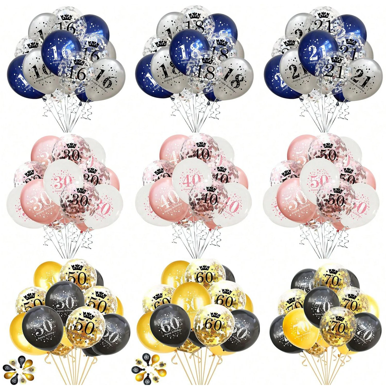 15 Stück 12 Zoll Latexballons für 18., 21., 30., 40., 50., 60., 70., 80. Geburtstag, Jubiläumsdekoration für Innen- und Außenbereich