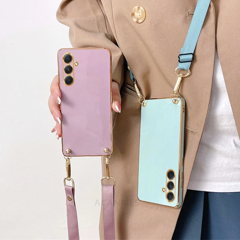 Crossbody Lanyard Plating Case with Corded Silicone Back Cover