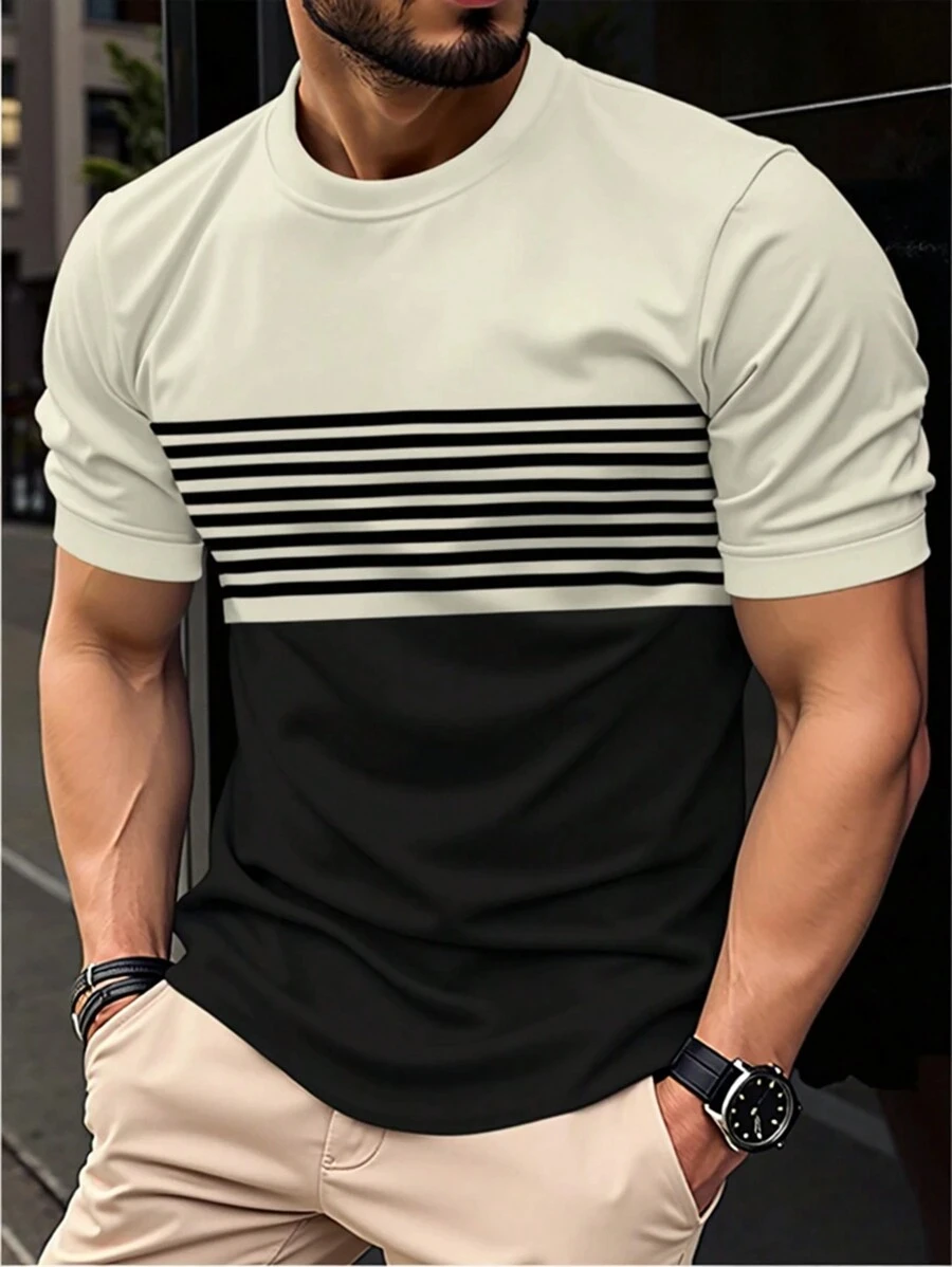 Short Sleeve T Shirt Outdoor Men's Summer Fashion Casual Round Neck Short Sleeve Top Striped Printed Style Asian Size T-shirt round neck short sleeve shirt short sleeved t shirt short sleeve t shirt