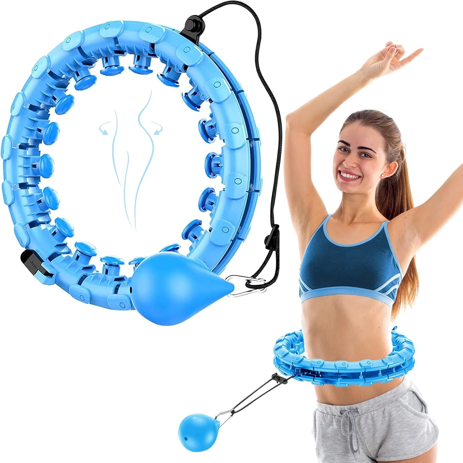 AZ Smart Weighted for Adults Weight Loss, Fitness Hoop 2 in 1 Abdomen Massage &deg; -Spinning -AdjustableSize/Non-Fall (24 Detac