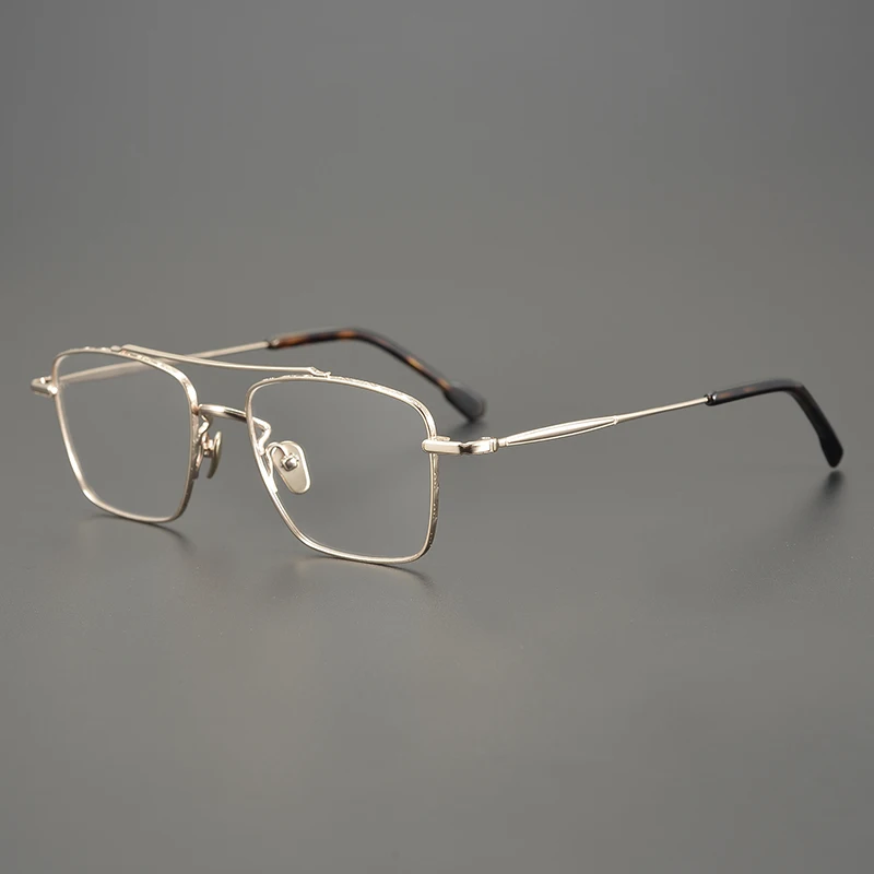 

Pure Titanium Glasses Frame Men Optical Fashion Trend Pilot Large Eyeglasses Frame Women Prescription Square Double-Beam Eyewear