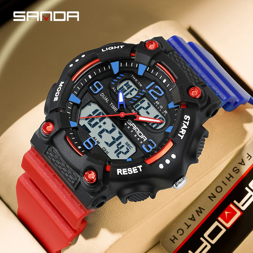 Montre de sport pour femme, à double écran, étanche, multifonction, à quartz et mouvement LED._voghion.com