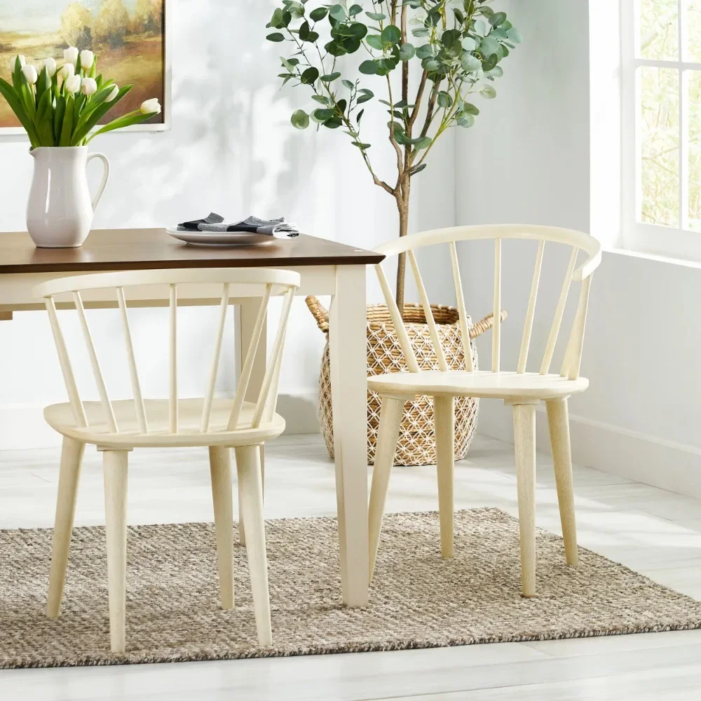 

Oceanside Farmhouse Rubberwood Dining Chair, Set of 2, Cream