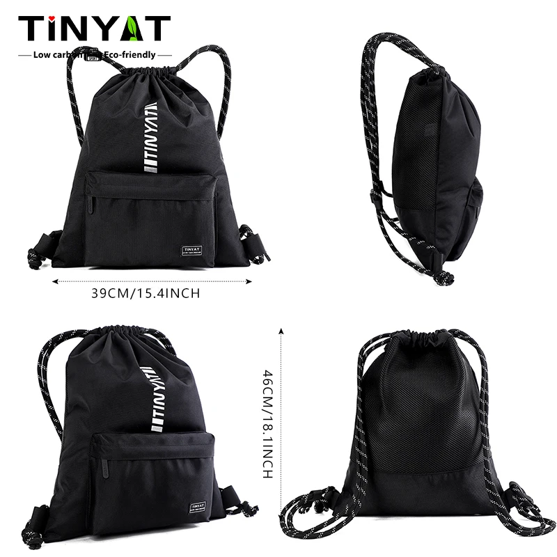 TINYAT Large Capacity Waterproof Drawstring Backpack for Men and Women, Lightweight Polyester Travel and Fitness Sports Bag 3