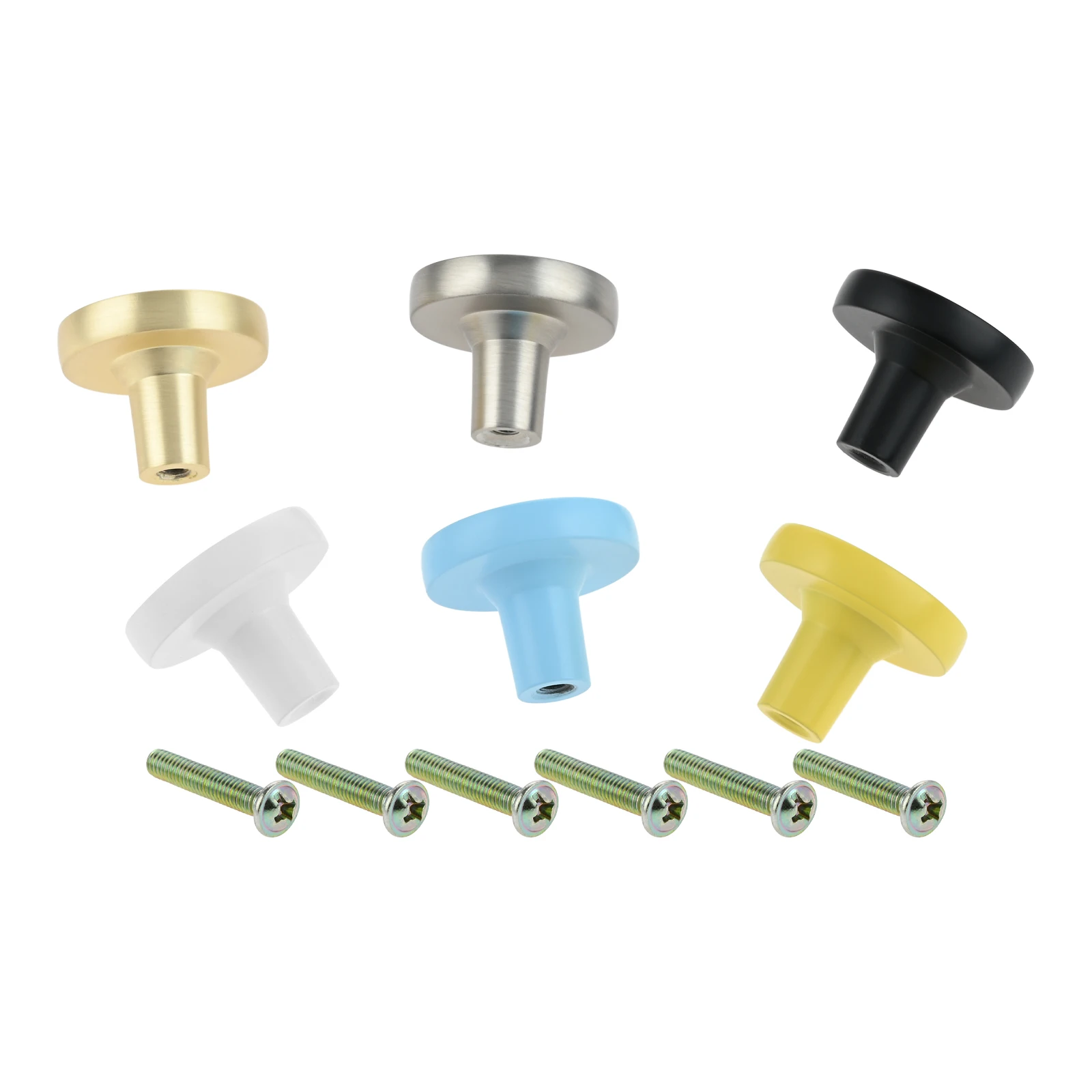 Furniture Round Flat Knob with M4 Screw Small Alloy Handle White Blue Brass/Nickel Brushed Black 30mm Fit Cabinet Drawer Dresser
