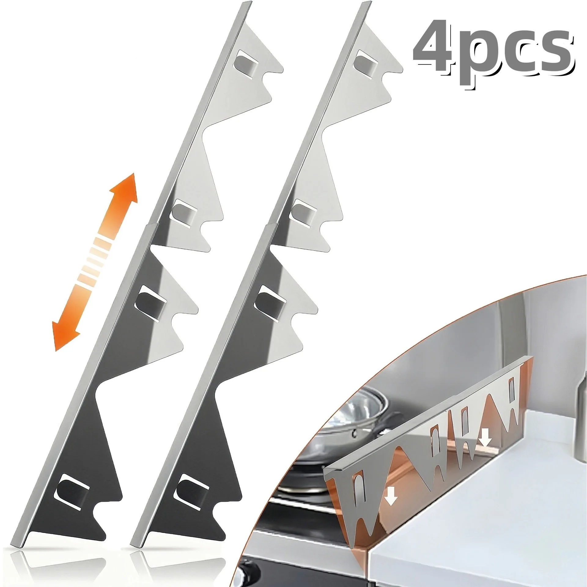 Silver Stainless Steel Adjustable Stove Gap Covers - Set of 4, Easy-to-Clean Kitchen Counter Fillers