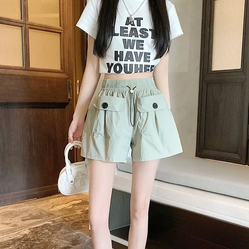 American Retro Work Shorts Women's New Summer Mountaineering Hot Girl High Waist Slim and Versatile Design Wide Leg Pants