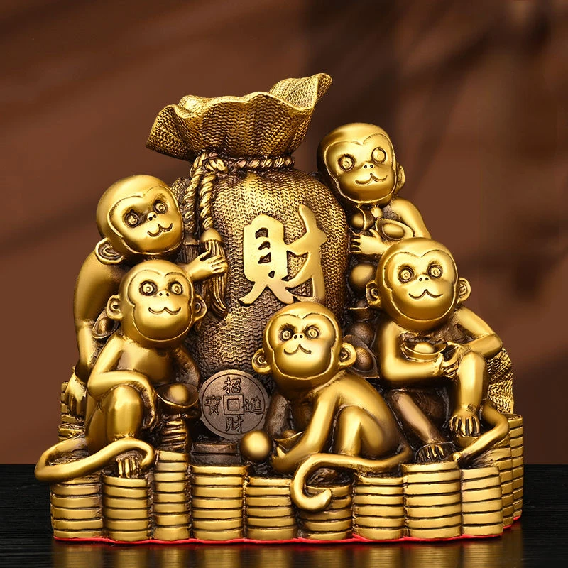 

Pure Copper Monkey and Golden Monkey Ornaments Attract Wealth Five Monkey Handicrafts Mascots Living Room Decoration Gifts