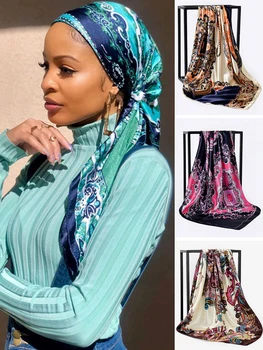 90*90 cm Piazza Sciarpe di Seta Donne Scialli Hijab Moda Anacardi Stampa Fiore Fazzoletto Femme Testa Sciarpa Foulard Bandana Spiaggia Pareo 1