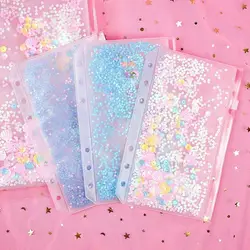 Clear Zipper Glitter Sequins PVC Standard 6 Hole File Storage Bag A5/A6 Inner Pocket Binder Storage Pouch File Holder