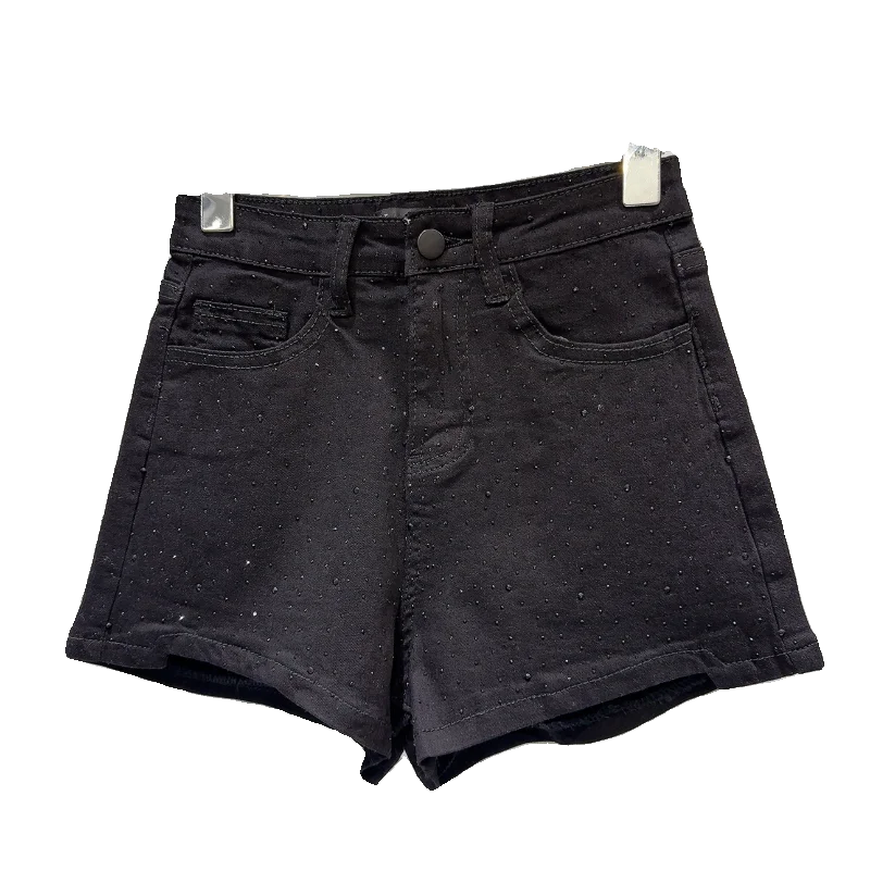 Street Style Starry Hot Drilling Arc Edge Trousers Hot Pants 2024 Summer New Hot Girl Fashion All-Match High Waist Denim Shorts