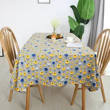 

Cotton Tablecloths, Waterproof Table Covers Flower Blue Yellow Dining Table Coffee Table Deco