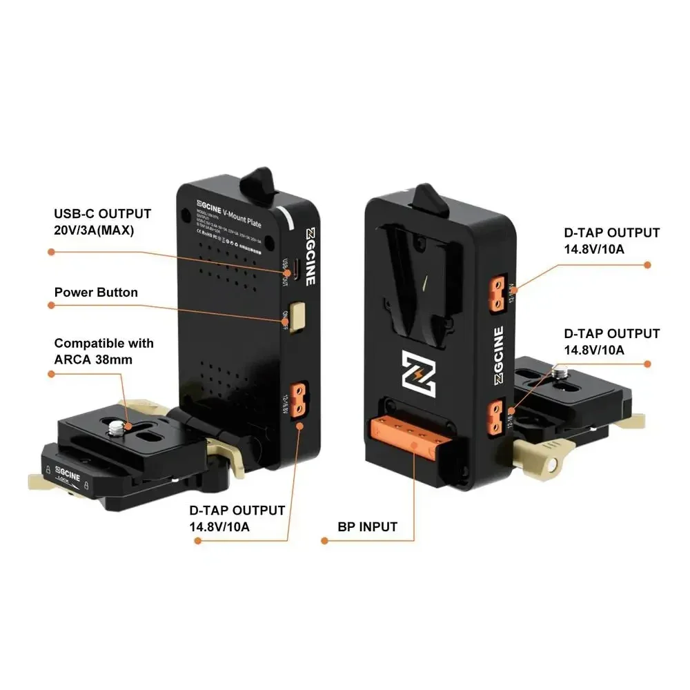 ZGCINE VM-VP4 V-Mount Battery Plate with Arca-Swiss Dual Quick Release Plate for