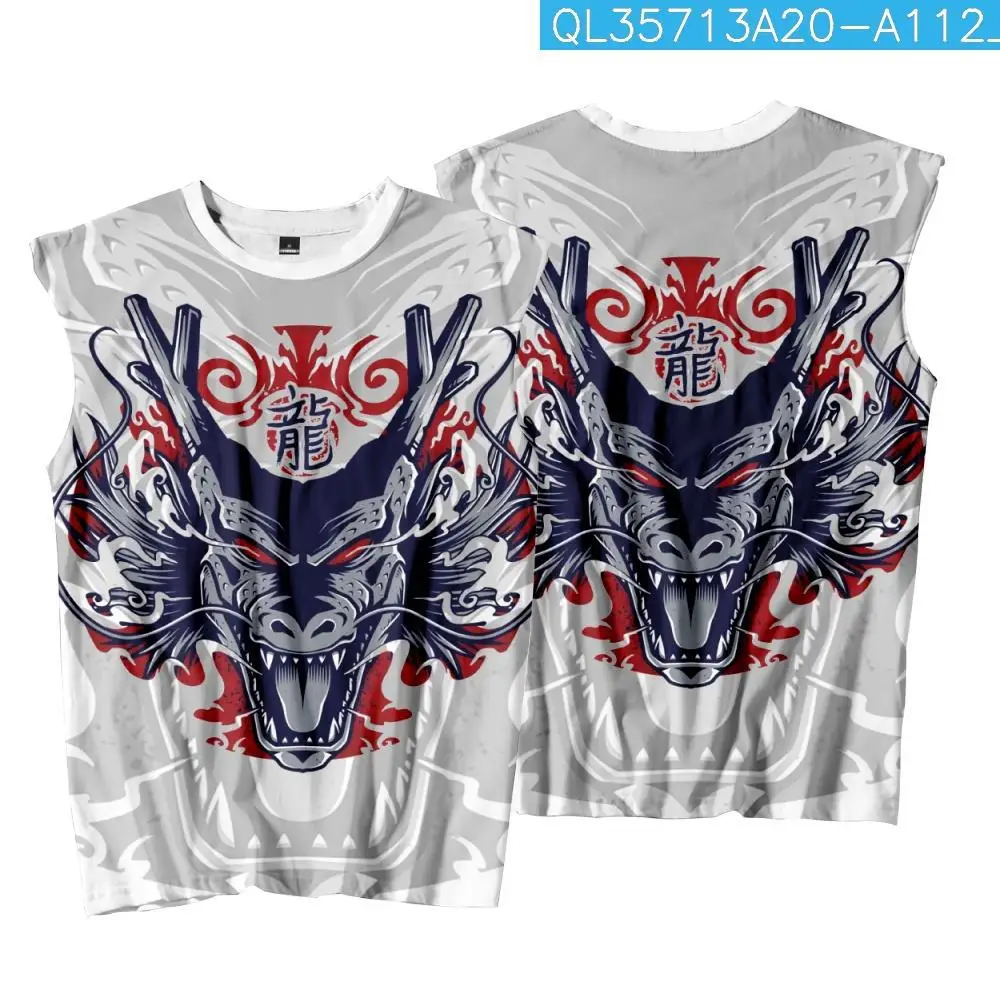 

Bodybuilding Shirt Men Dragon Print Tank Top Sleeveless Sweatshirt Gym Men's Vest Stringer Fitness Clothing