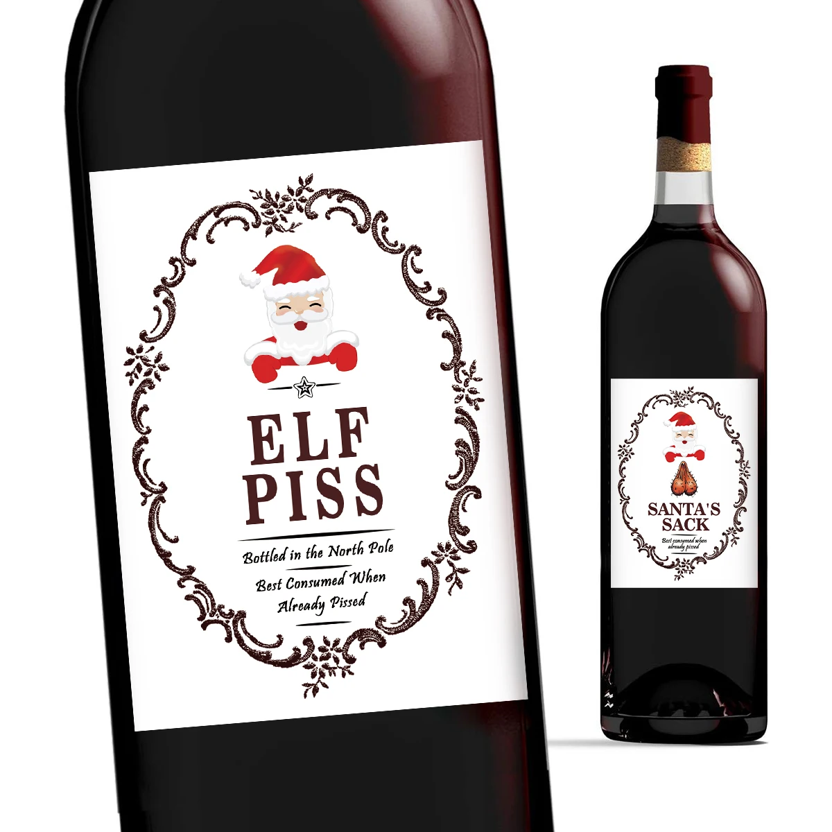 5-Pack Funny Santa Claus Christmas Wine Bottle Stickers – Self-Adhesive Holiday Wine La... - SKU SWBS1640 - UGI Packaging
