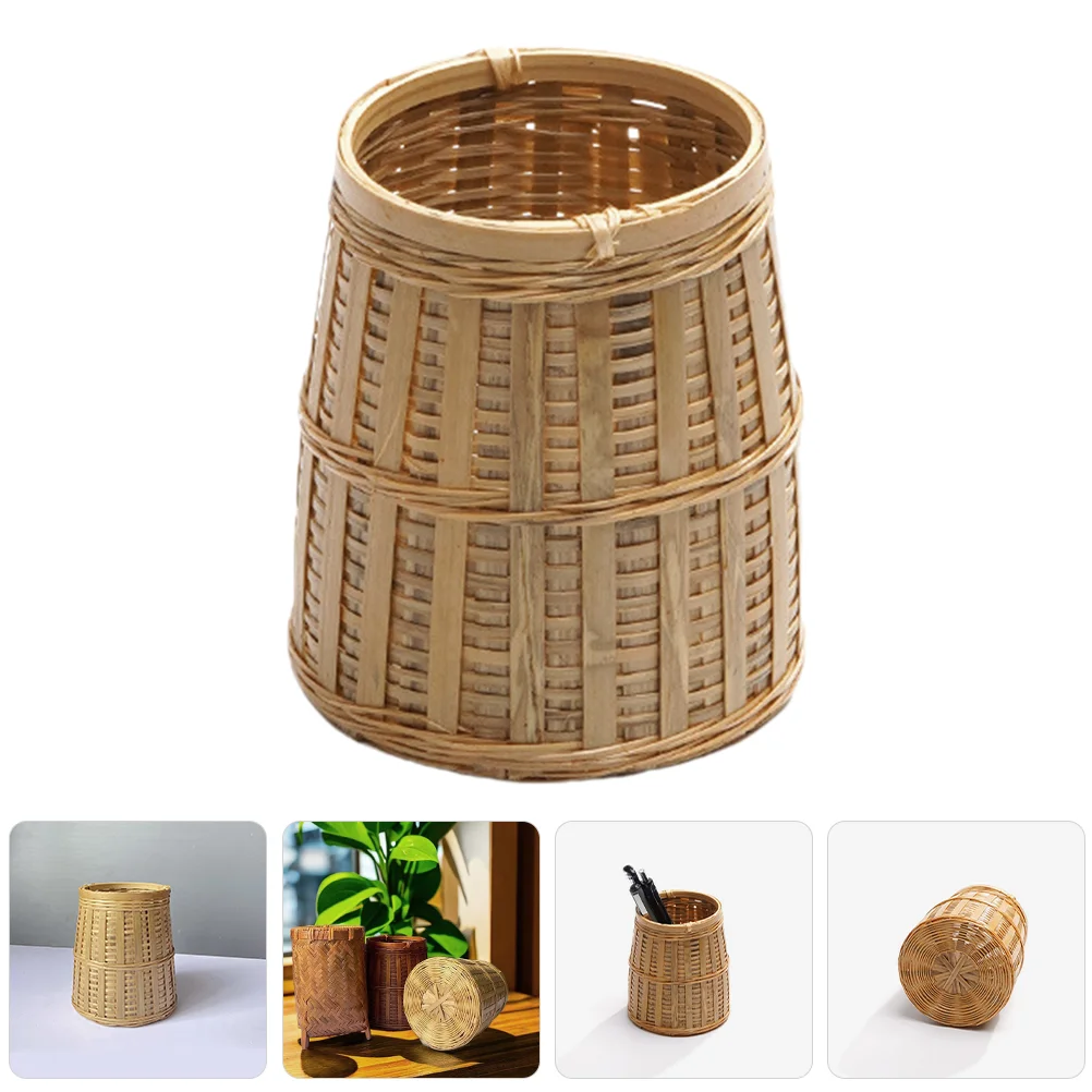 

Bamboo Storage Container Office Desk Accessories Pen Tea Clip Accessory Brush Woven Holder