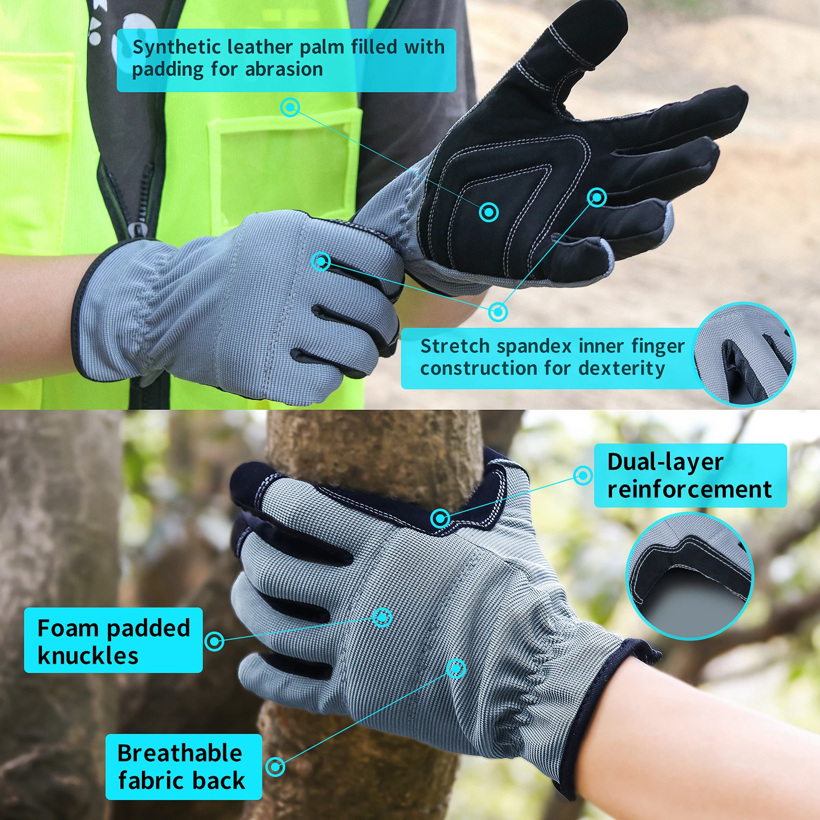 Work Gloves Men & Women, Utility Mechanic Working Gloves High Dexterity  Touch Screen For Multipurpose,Excellent Grip