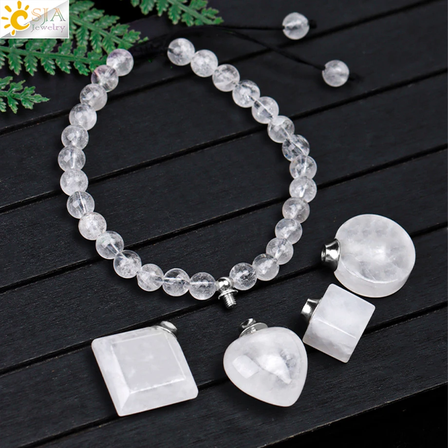 Natural Stone Beaded Bracelet for Women Healing Crystal Heart Charm Essential Oil Diffuser