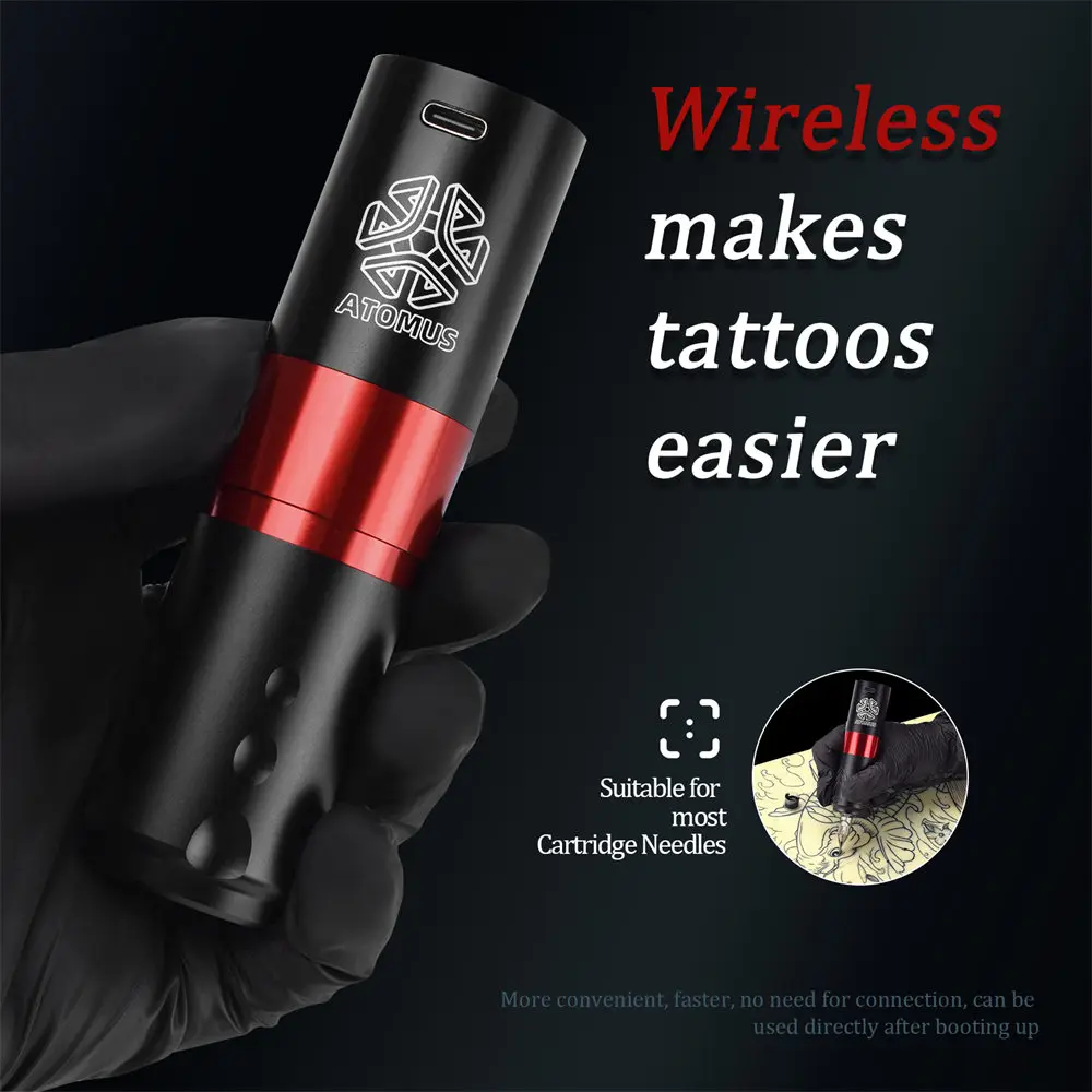 Complete Wireless Tattoo Gun Kit 20pcs Cartridge Needles Ink Rotary Tattoo Pen 1600mAh Battery Digital Portable Cordless Motor