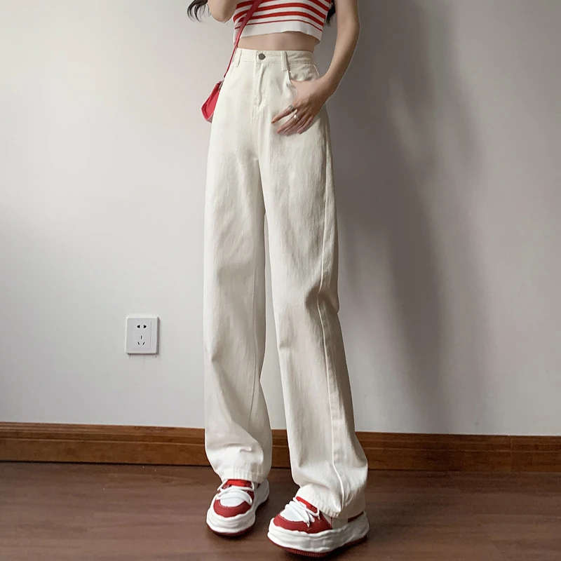 하이 퀄리티 데님 청바지, 여성 의류, 블루, 화이트, 스트레이트, 사계절 데님 바지, 엄마 진, 배기